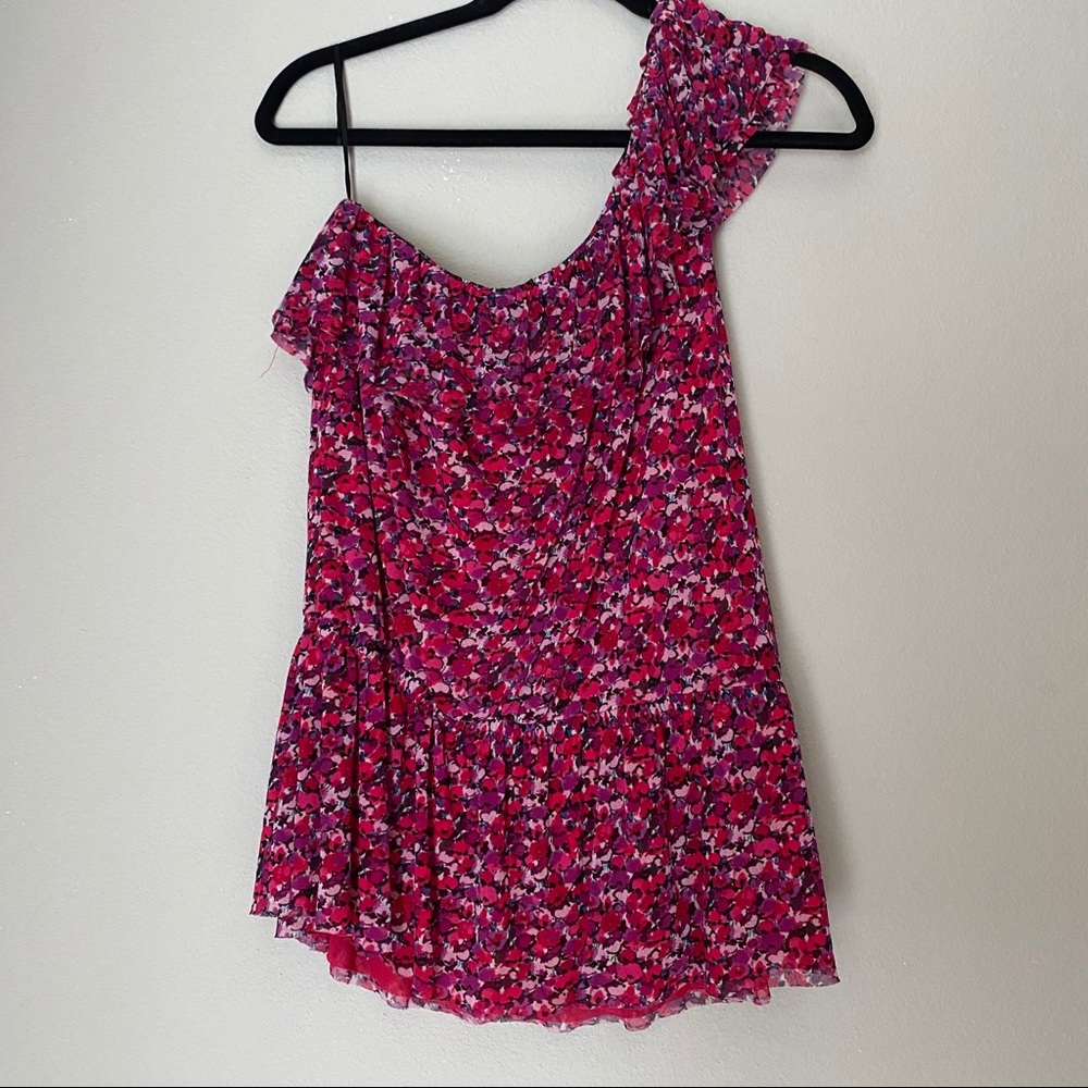 Express One- shoulder Red Floral Ruffle Peplum Top size Medium